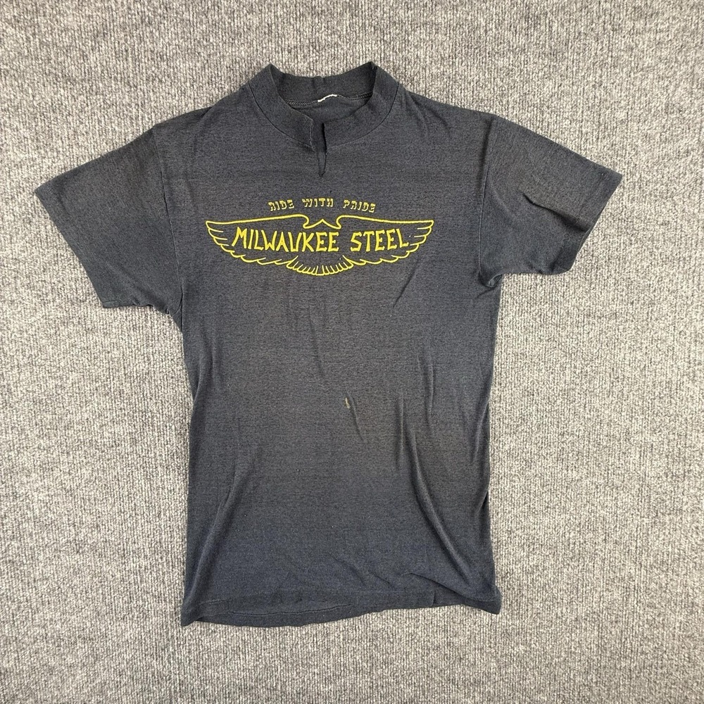 VTG Milwaukee Steel Shirt Mens Small Gray Ride With Pride Biker Motorcycle Tee